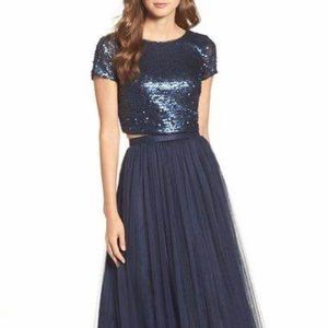 Adrianna Papell two-pieced embellished gown | crop top gown | pleated tulle NWT